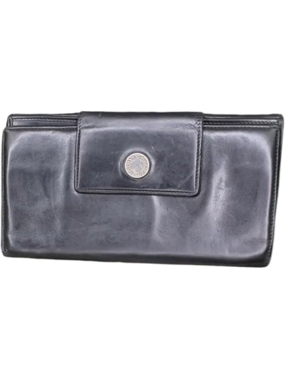 Bvlgari Black Leather Continental Wallet Long Bifold Snap Closure Wallet